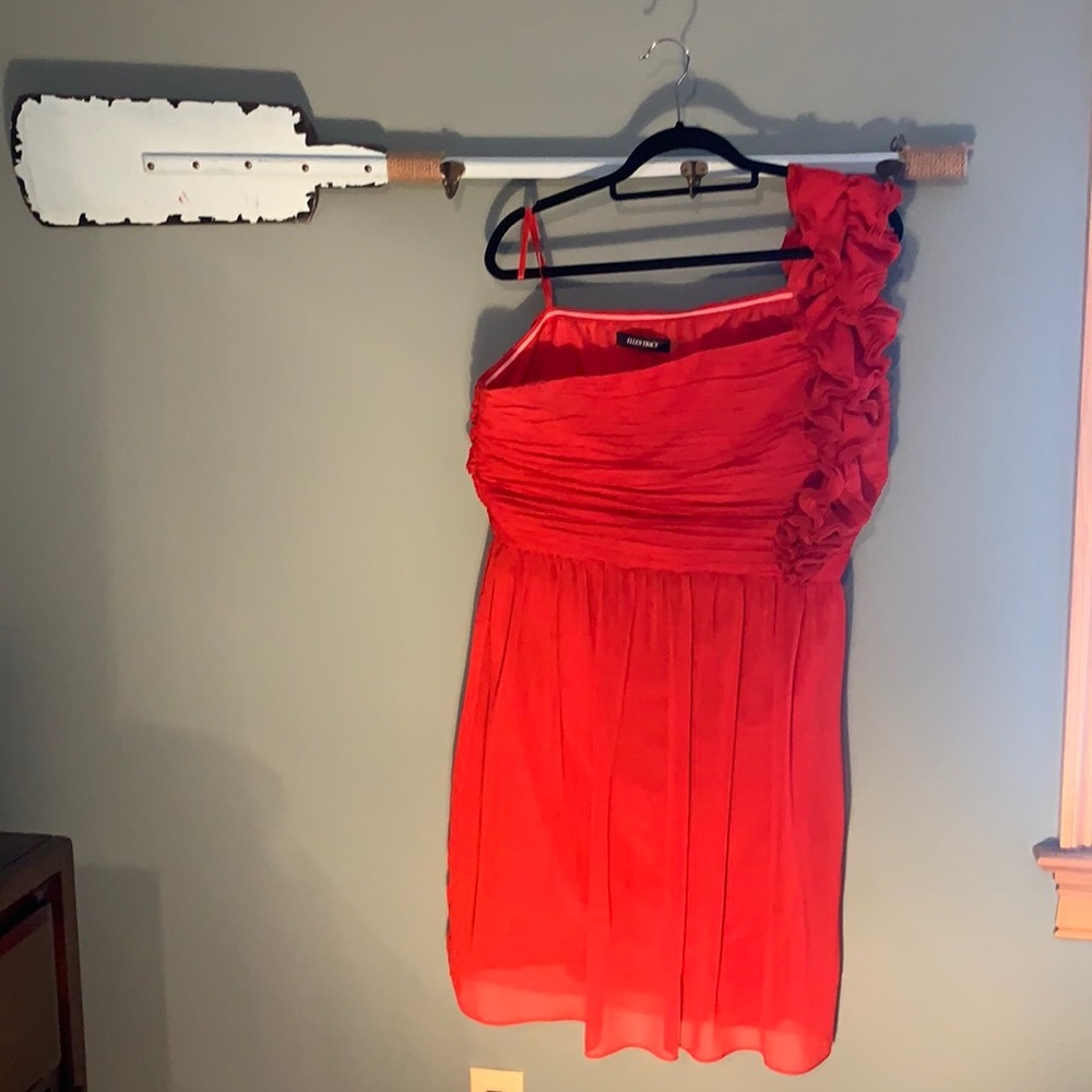 Ellen Tracy Red Sz 14 One Shoulder Cocktail Dress